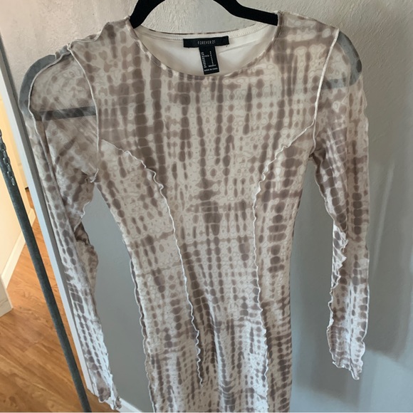 Chiffon snakeskin long sleeve white tan cocktail party mini dress bodycon small - Picture 2 of 7